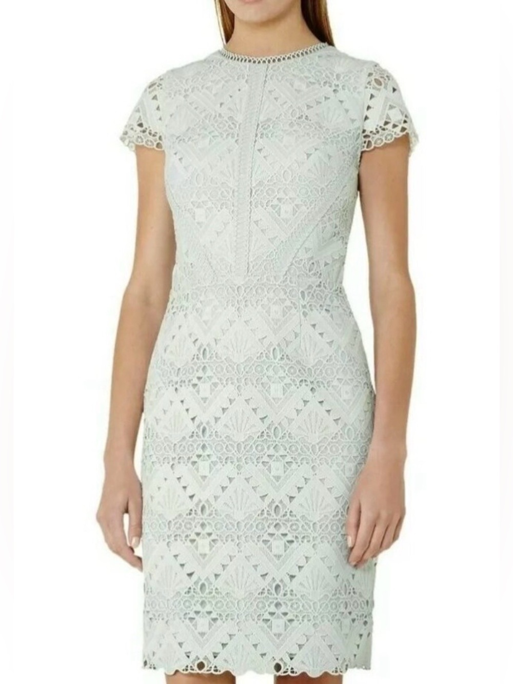 REISS Liza mint green mixed lace sheath cap sleeve dress UK 4 US 0